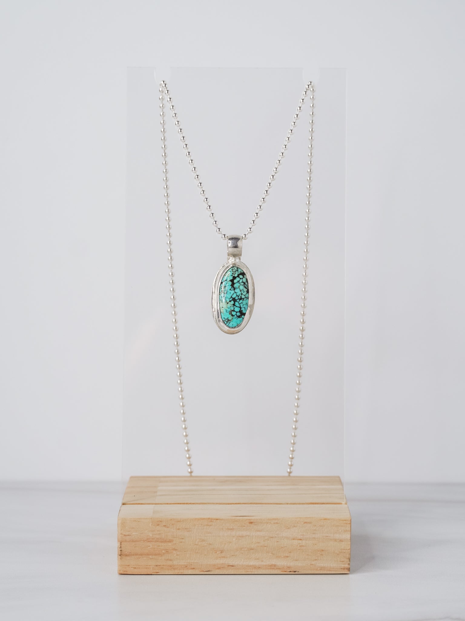 Silver Pendant Necklace with Cloud Mountain Turquoise (135)