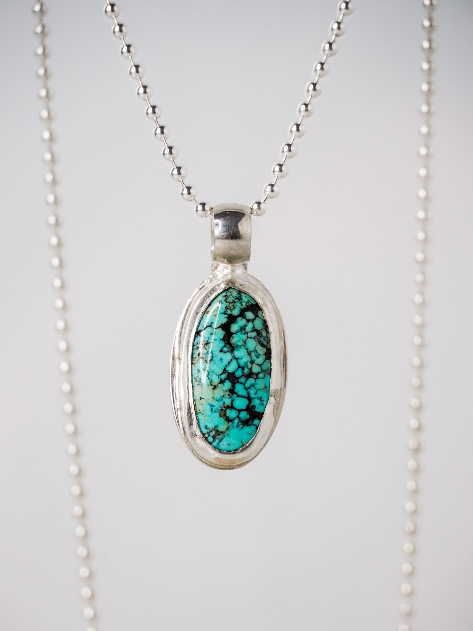 Silver Pendant Necklace with Cloud Mountain Turquoise (135)