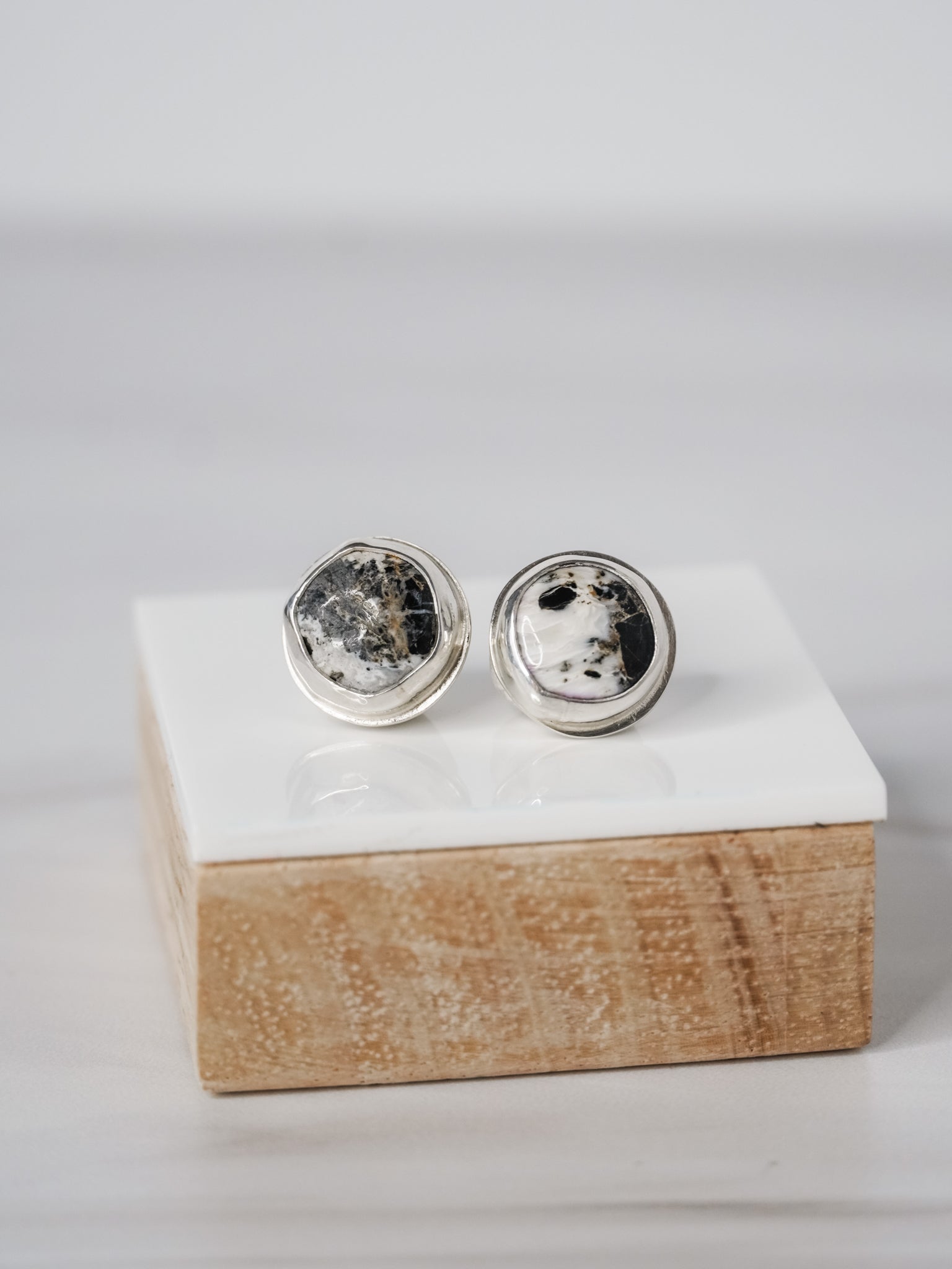 Silver Studs with Round White Buffalo Turquoise (282)