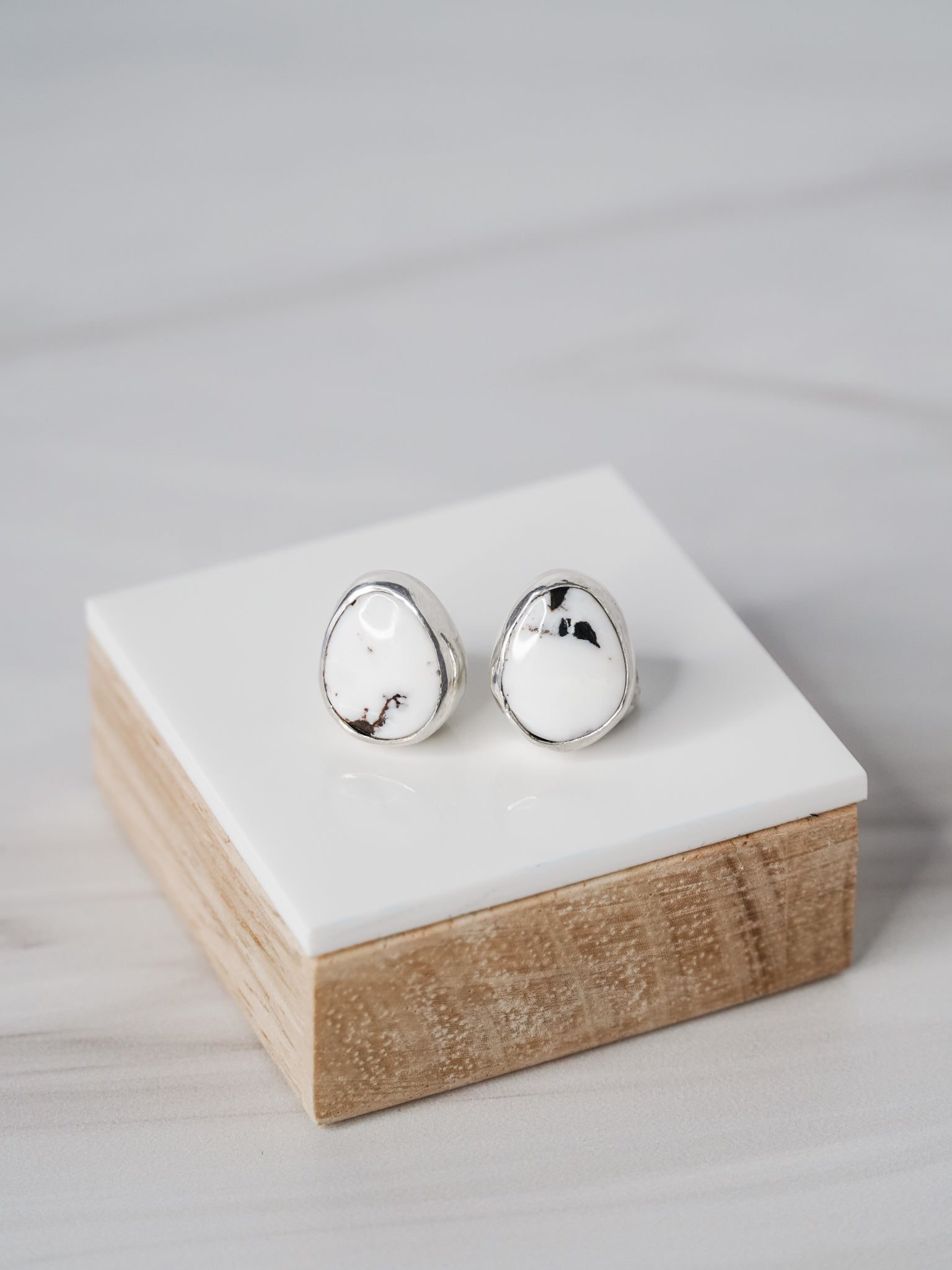 Silver Studs with Teardrop White Buffalo Turquoise (283)